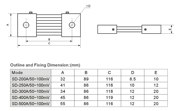 200A - 500A 50mV ~ 100mV Voltmeter Ammeter DC current Manganin shunt resistor