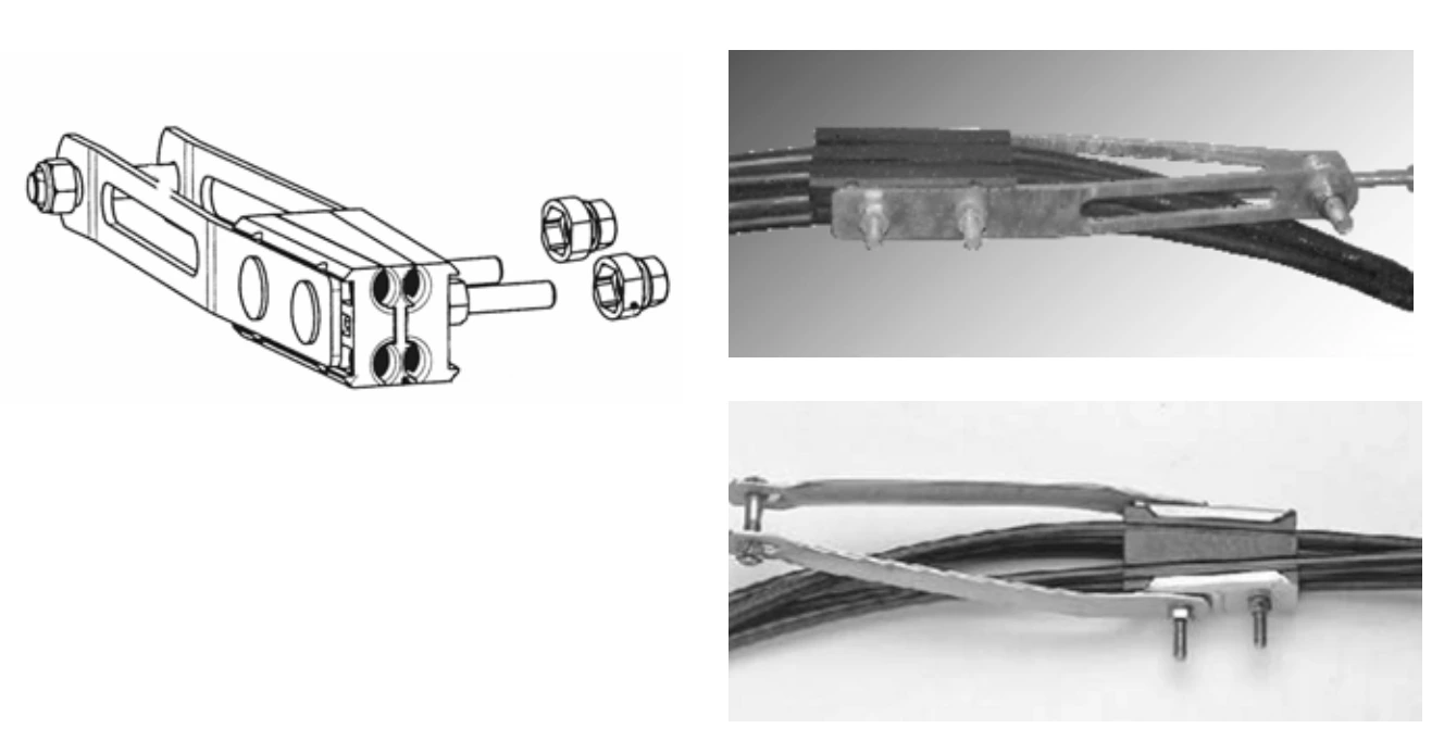 SM116 anchoring clamp for the termination of 4-core LV ABC cable with hook fixing