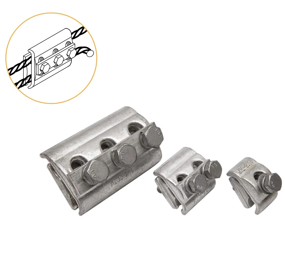Parallel groove clamps for bare neutral messenger and grounding