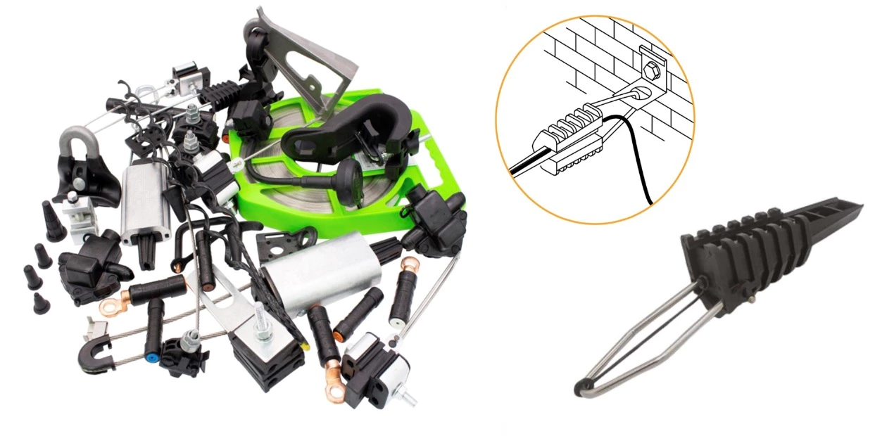 Black plastic anchoring clamp STB  for insulated LV ABC cable