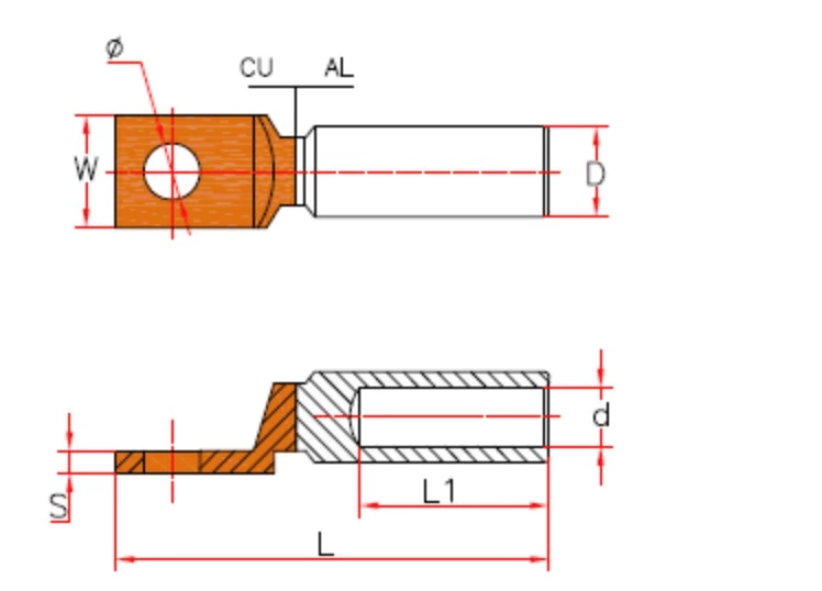 DTL-2-F bimetal friction welding cable lugs