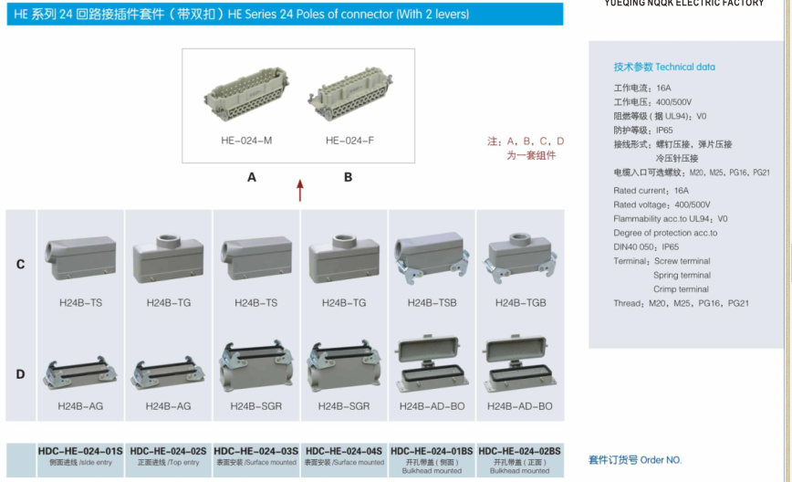 HDC-HK4/8-012-02S Top entry HK4/8-012-M HK4/8-012-F H24B-TG H24B-AG  series  heavy duty connector