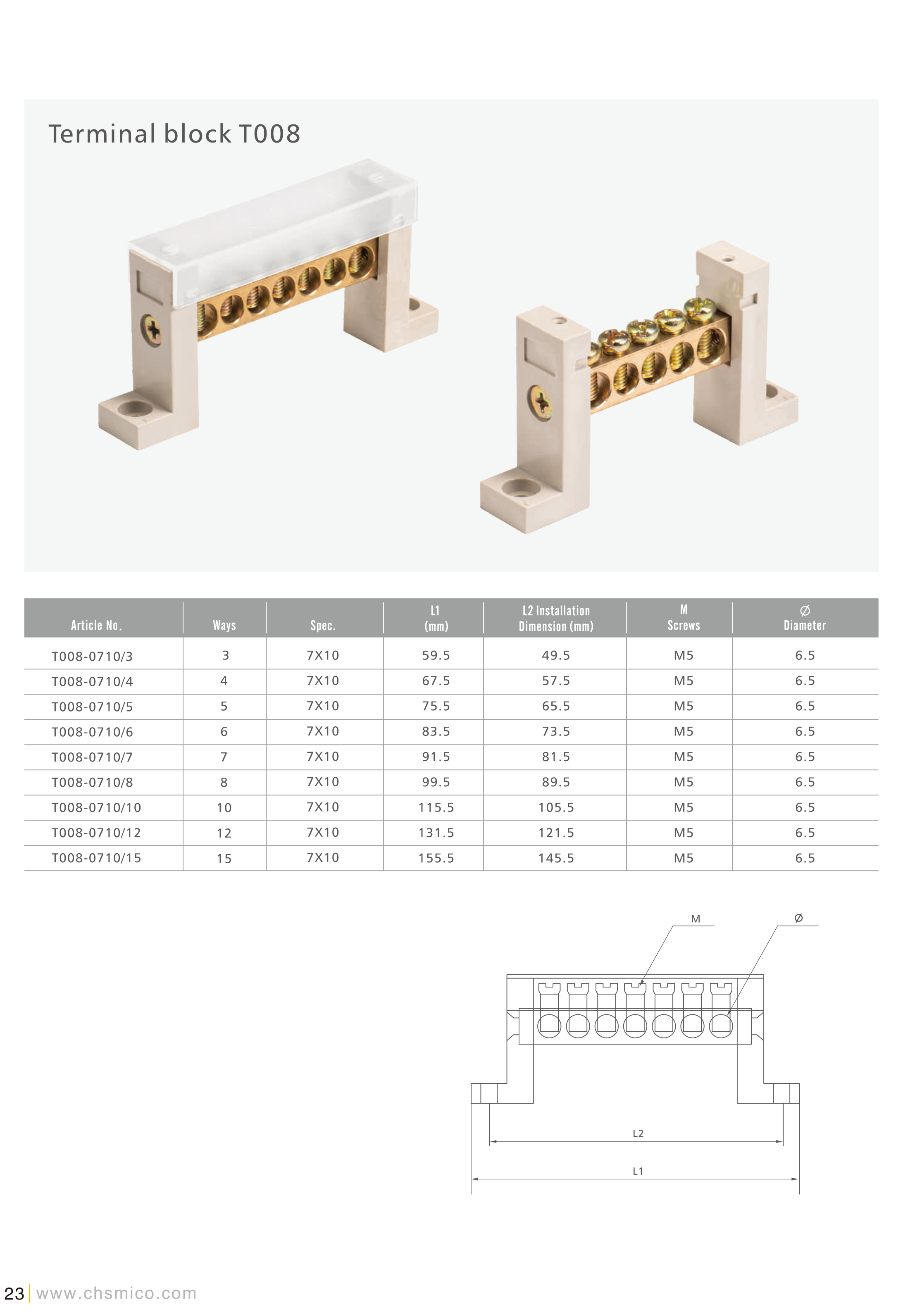 M5 Copper Terminal Blocks T008 Series