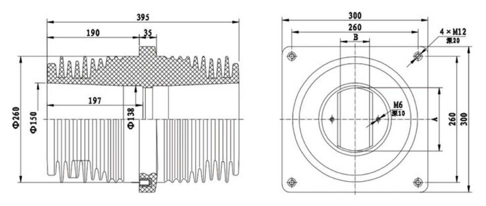 40.5KV High Voltage Cabinet Epoxy Resin Wall Bushing SO3A-40.5