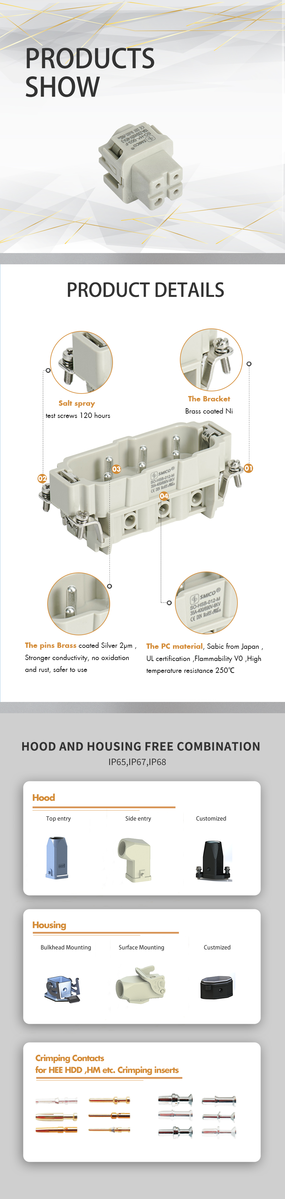 4pin 10A HA-003-F Female rectangular HTS heavy duty connector