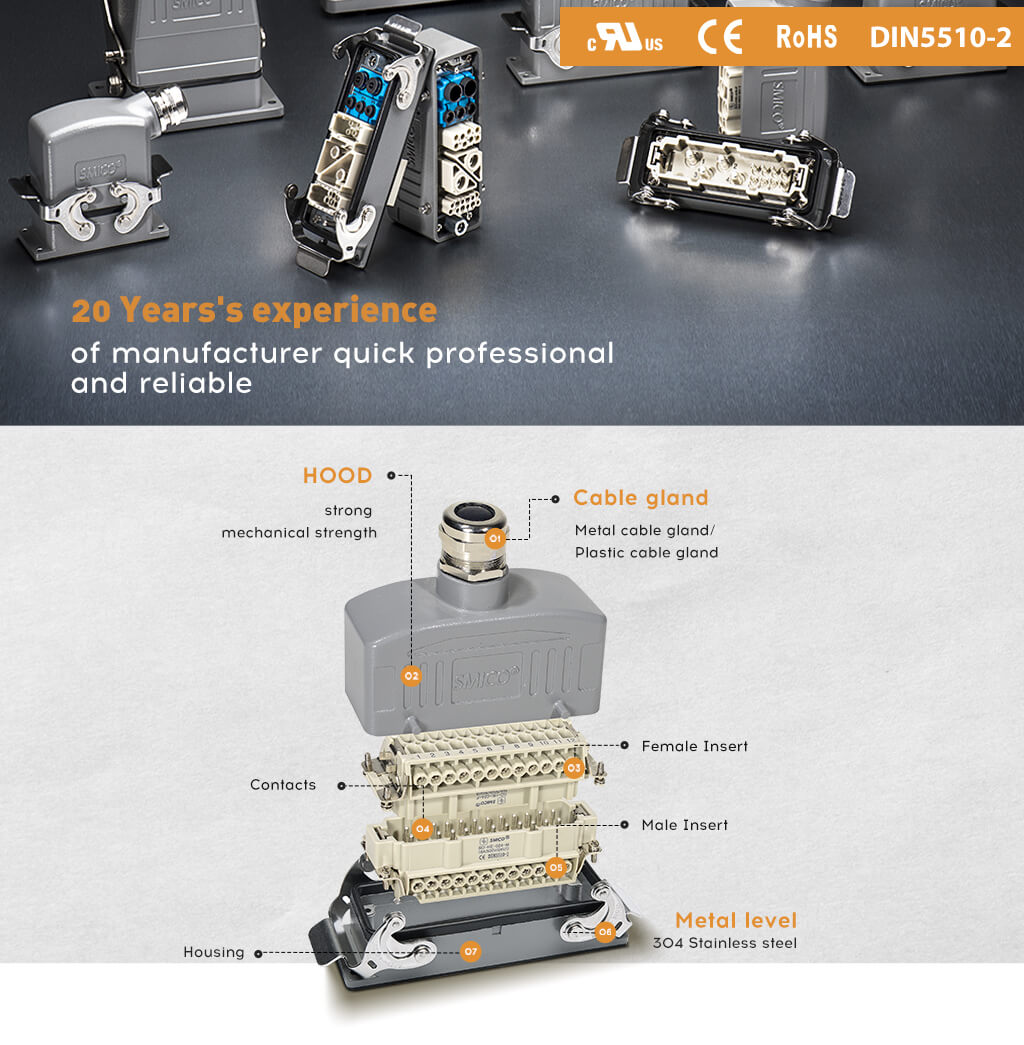 64 Pin Heavy Duty Connectors,Waterproof Industrial Rectangular Connectors