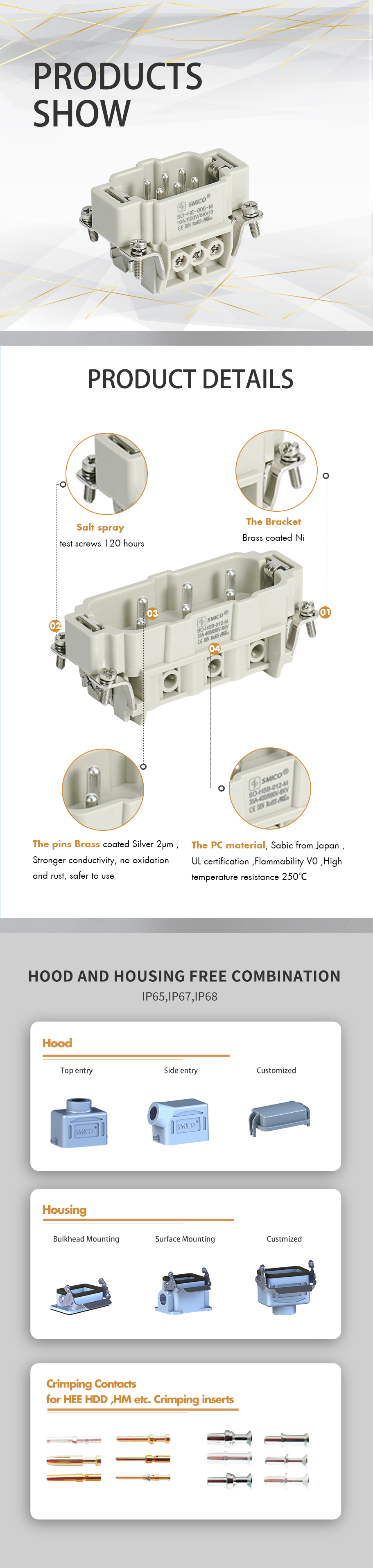 HE-010-FC 16A 500V Rectangular Connector 09330102702 Crimp terminal 10pin female insert